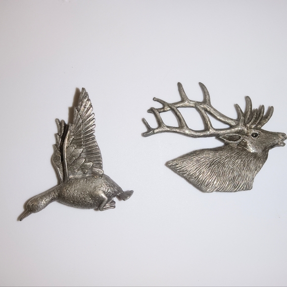 Lot 2 Pewter Animal Nature Pin Brooch Goose Duck Buck Deer - Picture 2 of 6